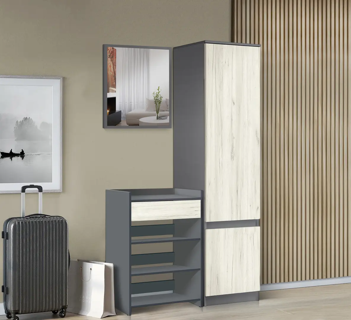 Прихожая Modern Komfi 3 (Slate Gray/Craft Oak White)