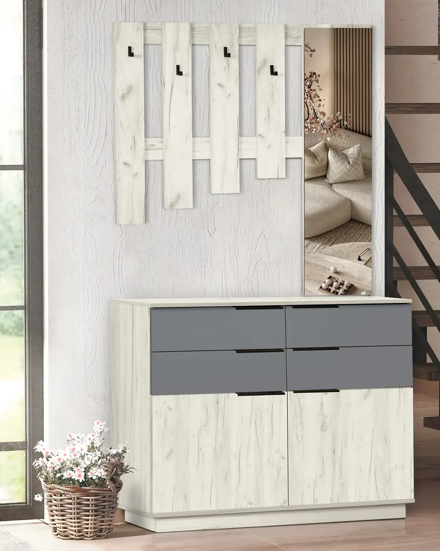 Прихожая Modern Visit New 3 (Craft Oak White/Slate Grey)