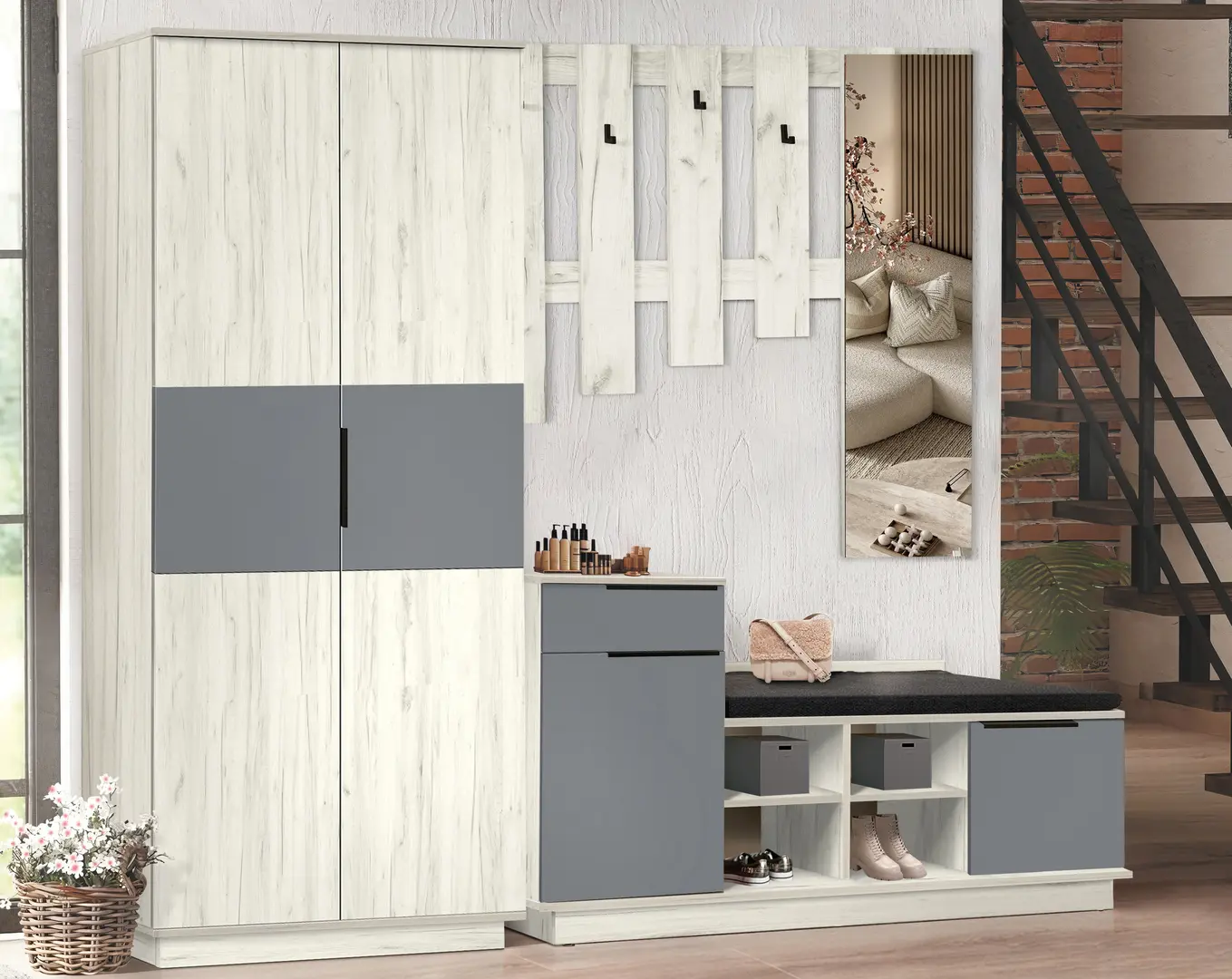 Прихожая Modern Visit New 6 (Craft Oak White/Slate Grey)