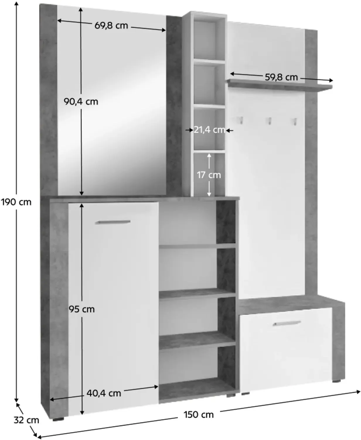 Прихожая Tempo Kondela Fandu (White/Сoncrete) - 4