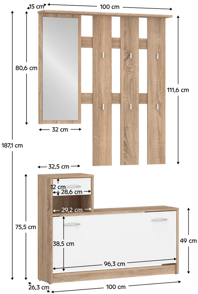 Прихожая Tempo Kondela Vira-Mecki New (Sonoma Oak/White)