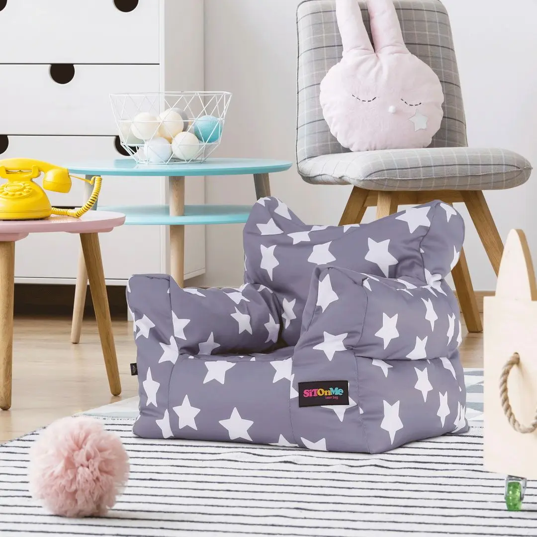 Fotoliu-sac pentru copii Tempo Kondela SitOnMe Lurko Star (Gray/White)