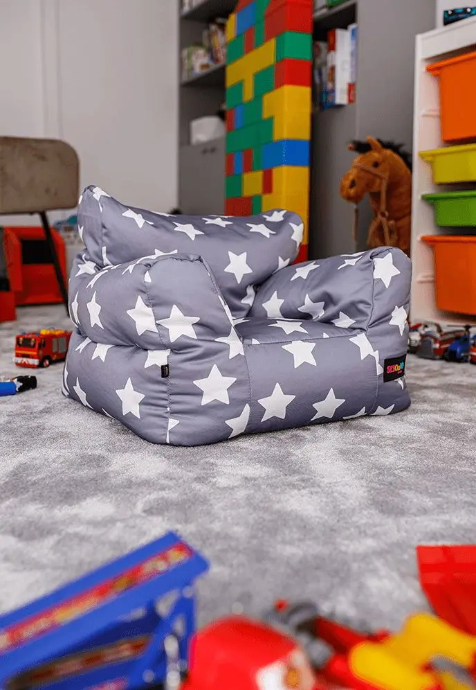 Fotoliu-sac pentru copii Tempo Kondela SitOnMe Lurko Star (Gray/White)