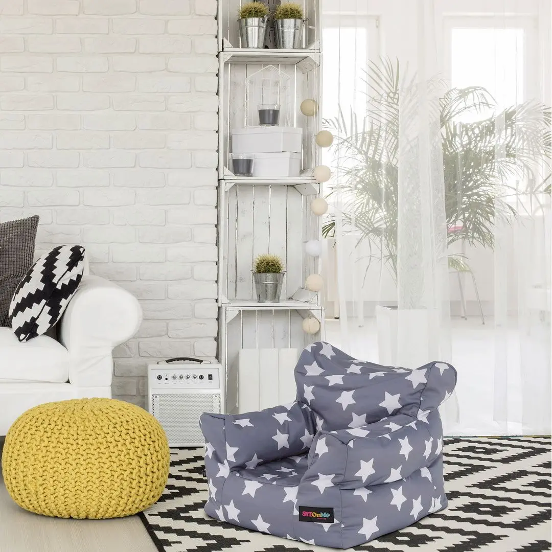 Fotoliu-sac pentru copii Tempo Kondela SitOnMe Lurko Star (Gray/White)