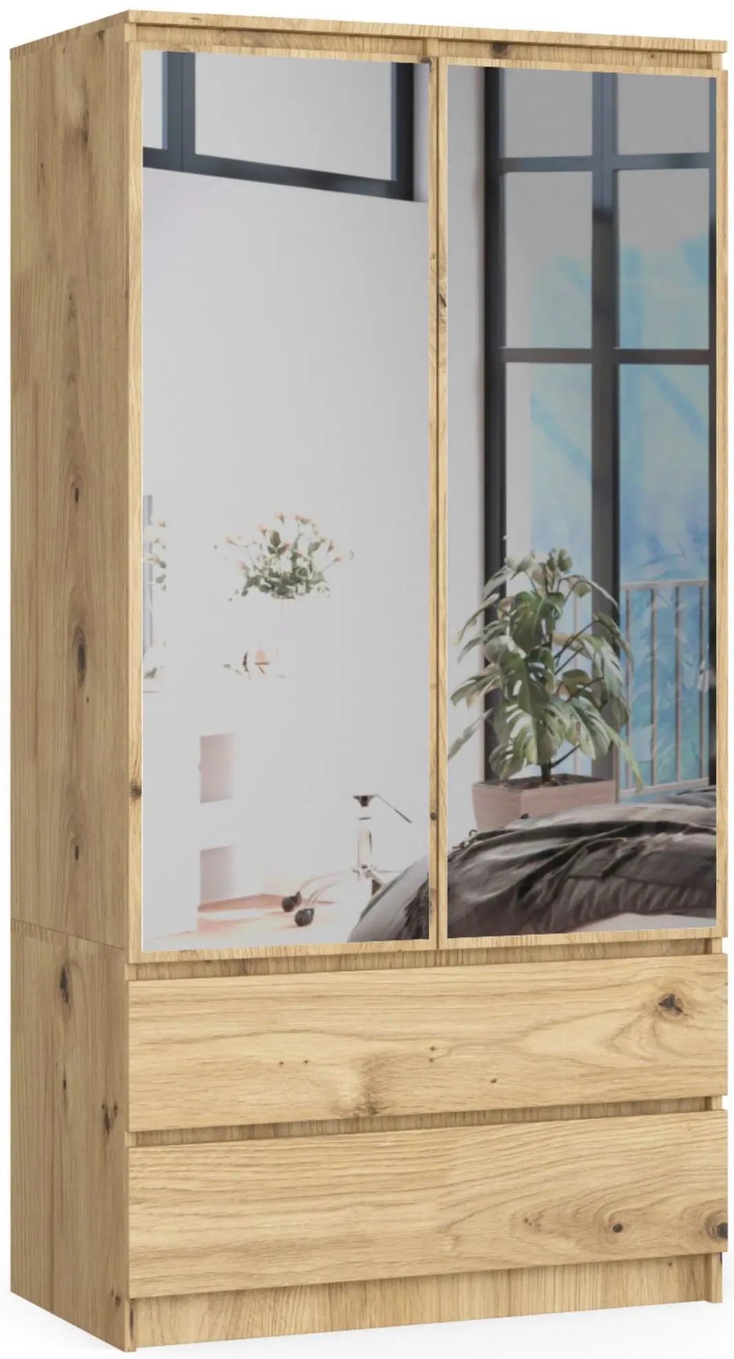 Dulap Akord S90 2D 2SZ 2 Lustro (Artisan Oak)