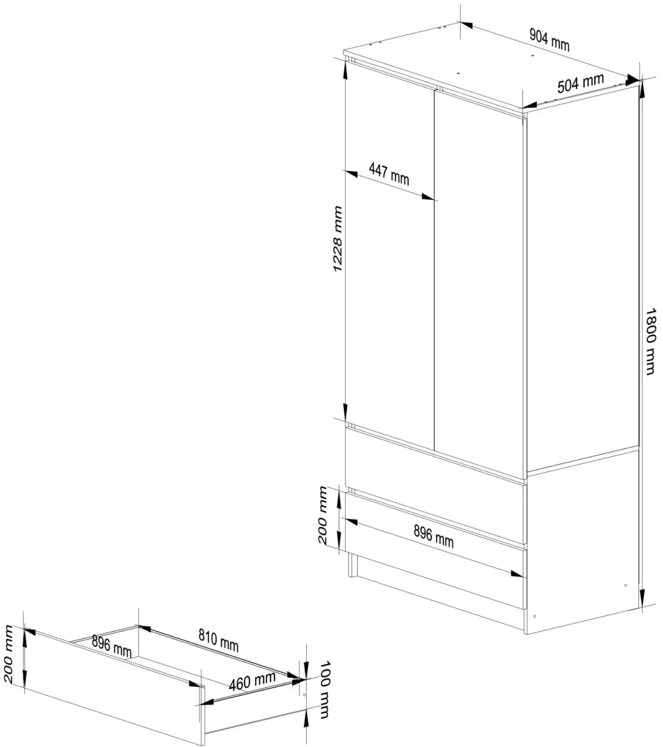 Шкаф Akord S90 2D 2SZ 2 Lustro (Artisan Oak/White)