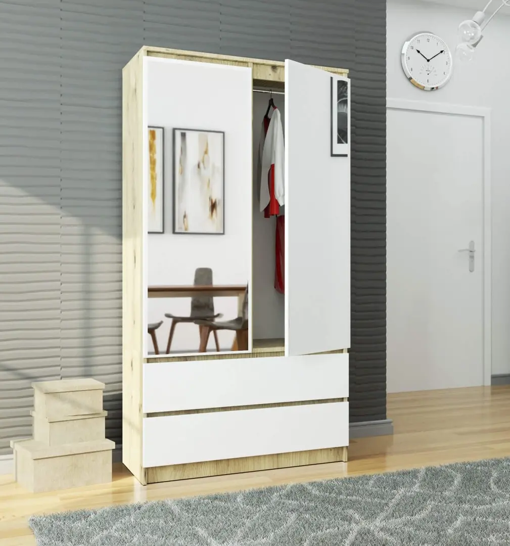 Шкаф Akord S90 2D 2SZ 2 Lustro (Artisan Oak/White)