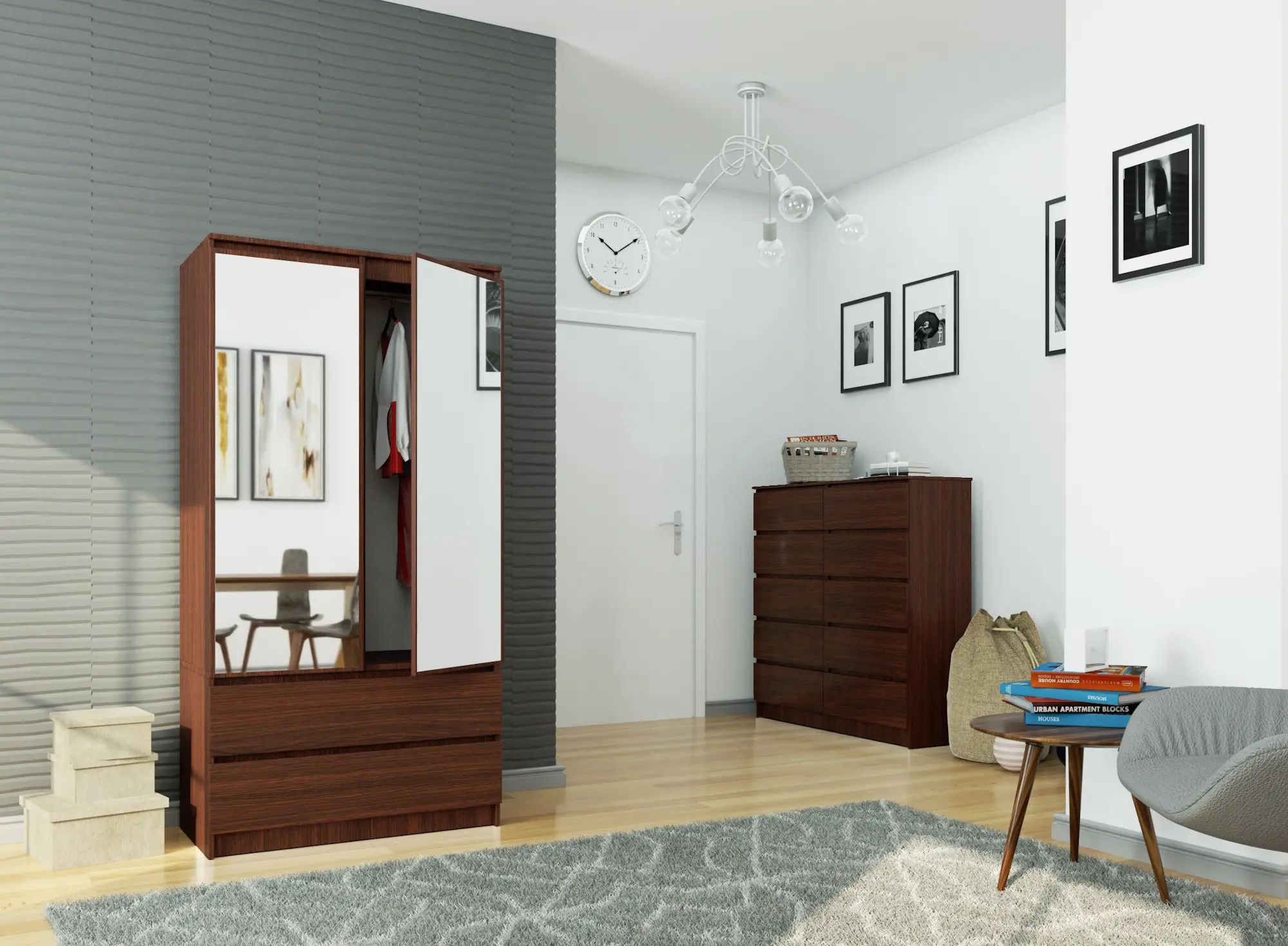 Dulap Akord S90 2D 2SZ 2 Lustro (Wenge)