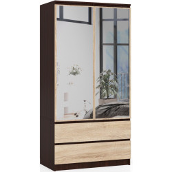 Dulap Akord S90 2D 2SZ 2 Lustro (Wenge/Sonoma Oak) Thumb