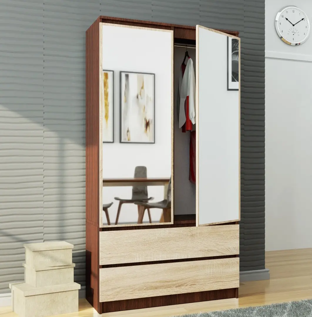 Dulap Akord S90 2D 2SZ 2 Lustro (Wenge/Sonoma Oak)