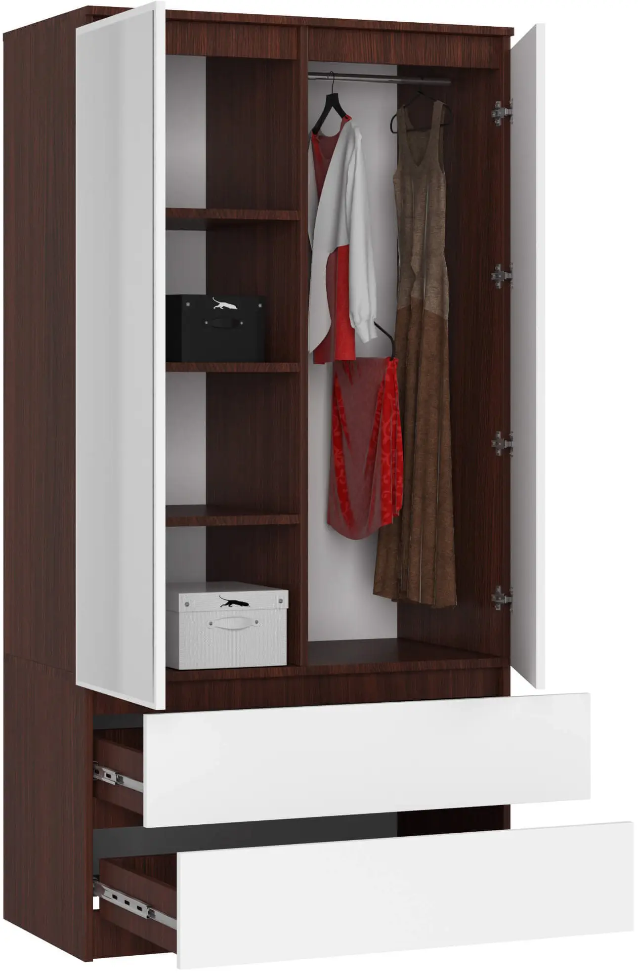 Dulap Akord S90 2D 2SZ 2 Lustro (Wenge/White)