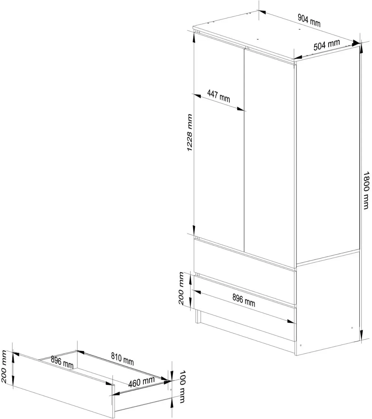 Dulap Akord S90 2D 2SZ 2 Lustro (Wenge/White)