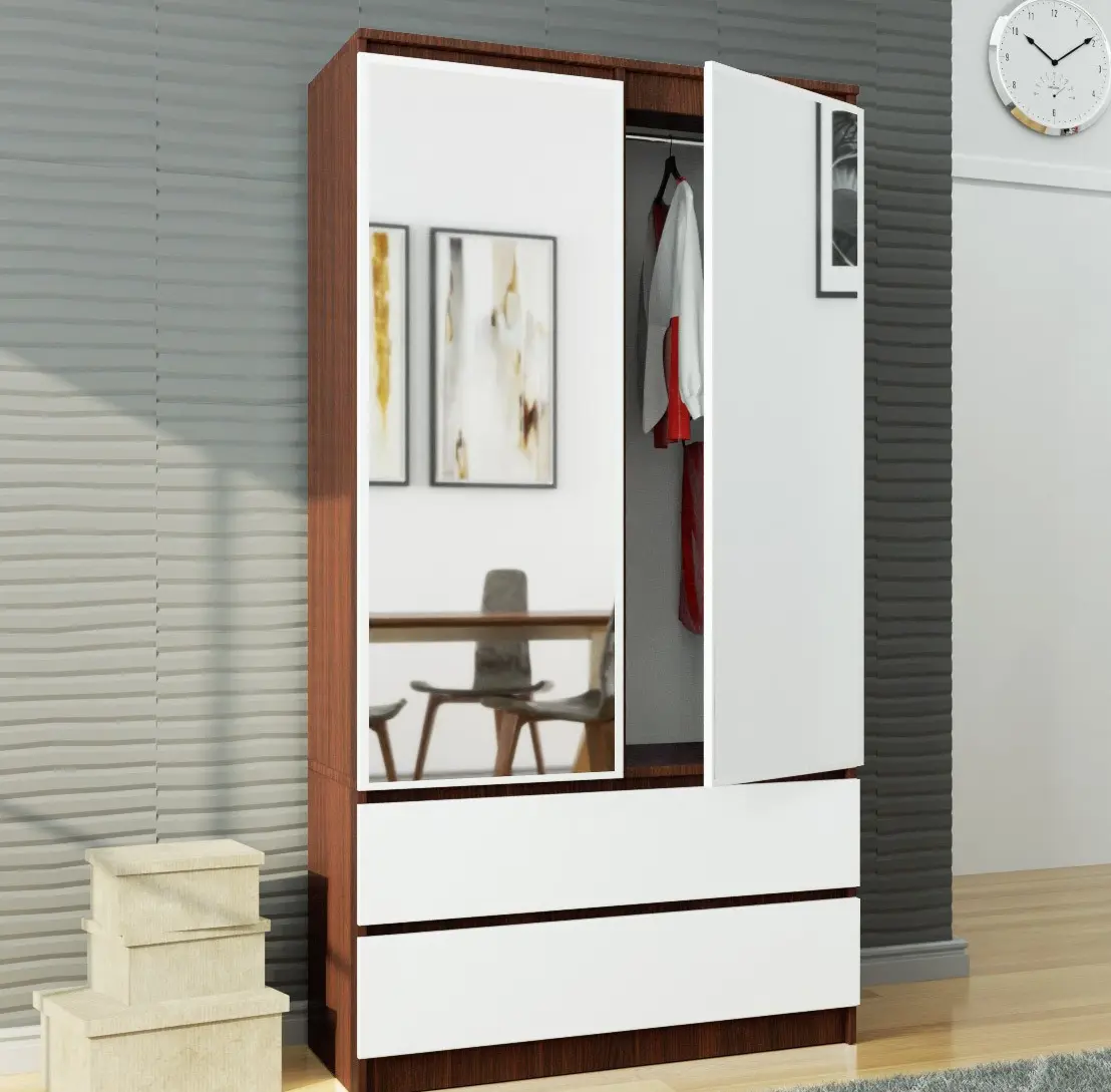 Dulap Akord S90 2D 2SZ 2 Lustro (Wenge/White)