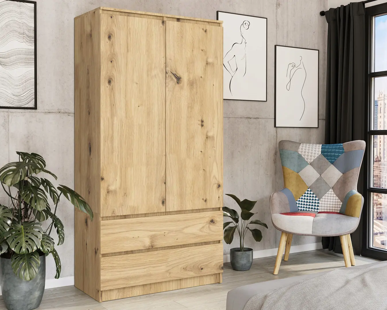 Шкаф Akord S90 2D 2SZ (Artisan Oak)