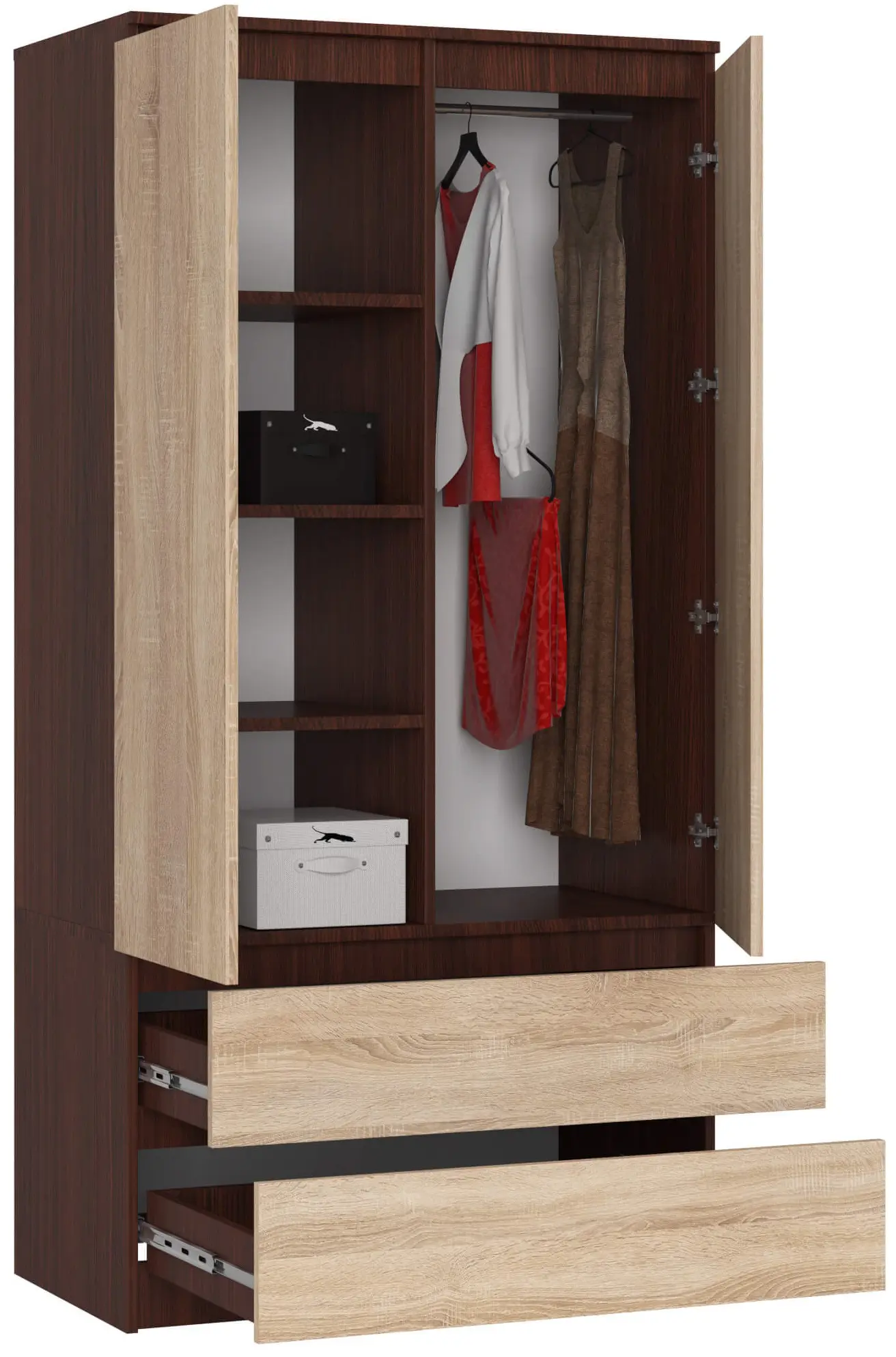 Dulap Akord S90 2D 2SZ (Wenge/Sonoma Oak)