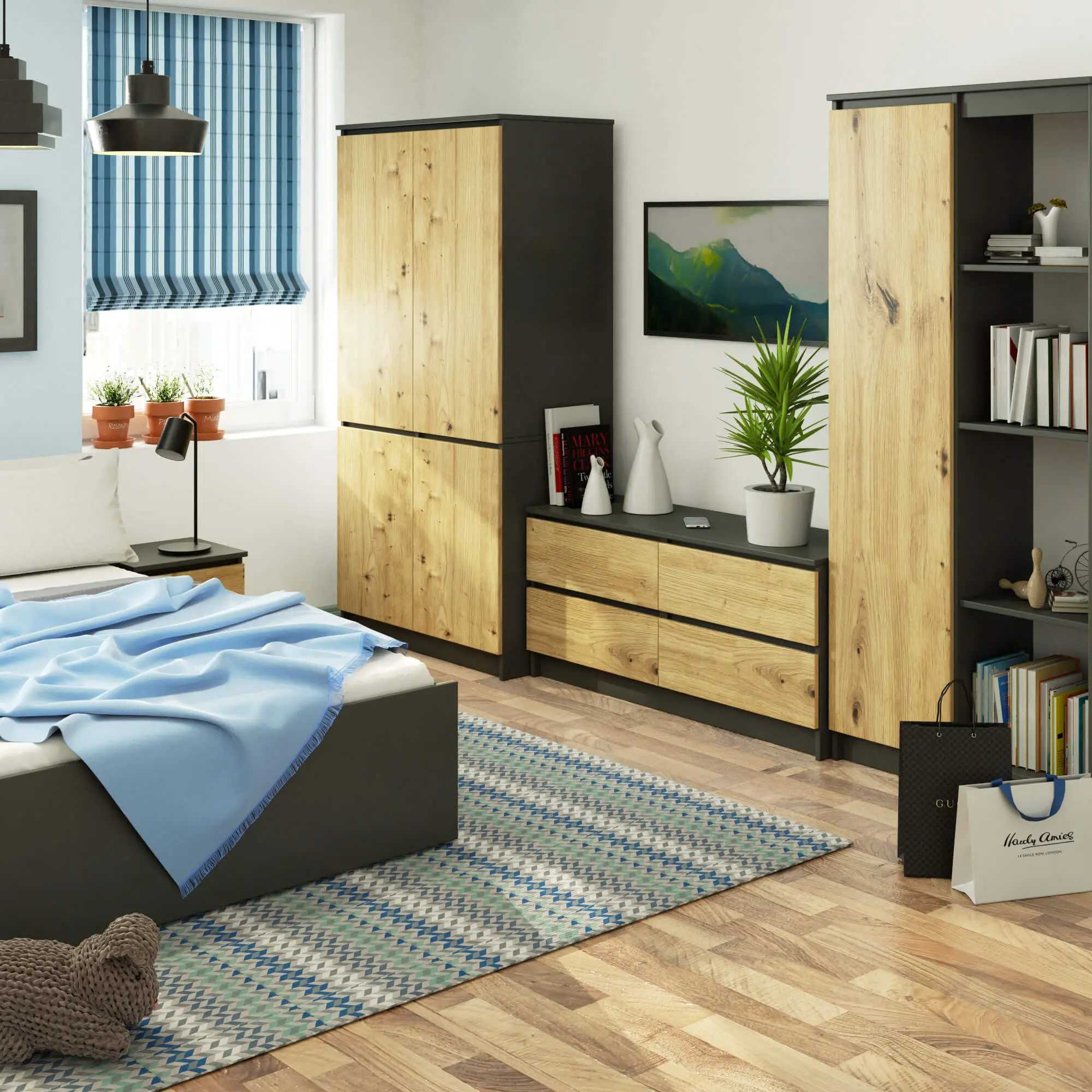 Dulap Akord S90 4D (Graphite Grey/Artisan Oak)