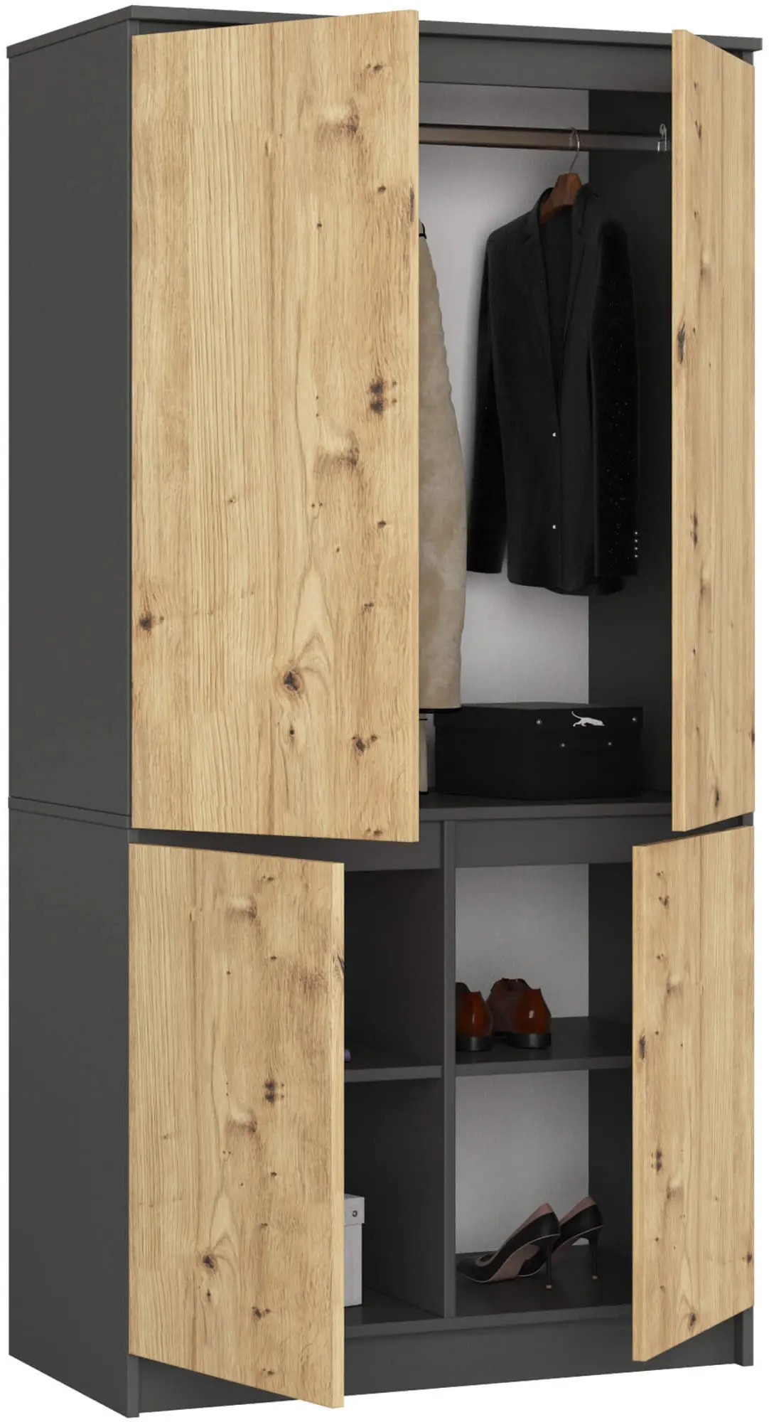 Dulap Akord S90 4D (Graphite Grey/Artisan Oak)