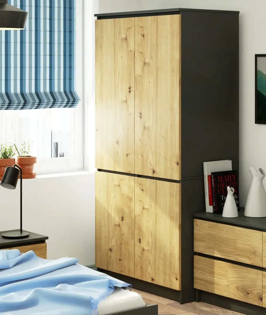 Dulap Akord S90 4D (Graphite Grey/Artisan Oak)