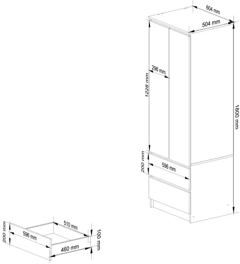 Шкаф Akord Star S60 2D 2SZ + Lustro (White/Grey)
