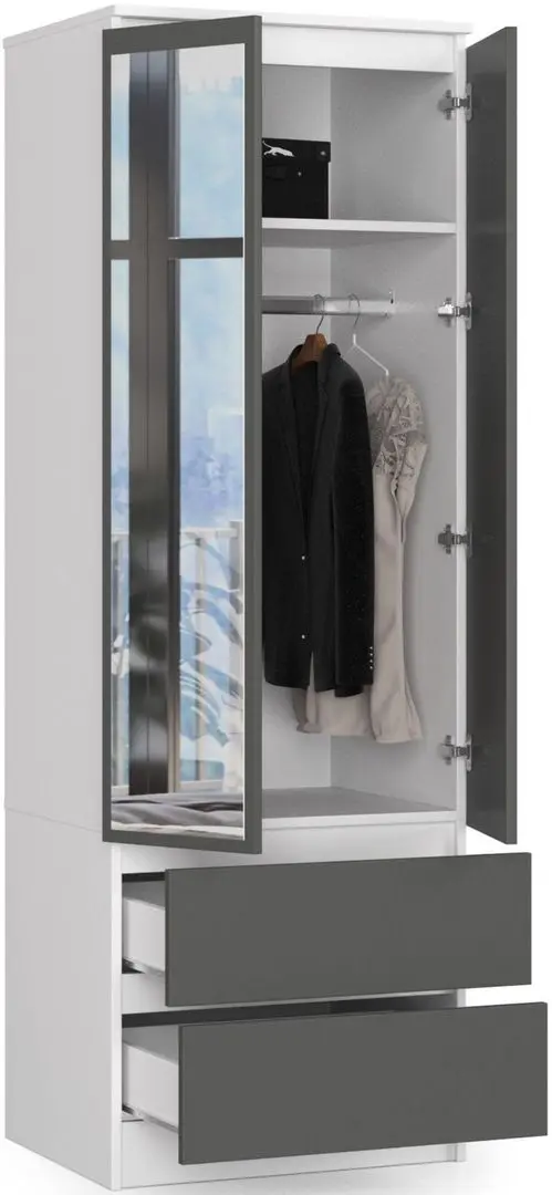 Dulap Akord Star S60 2D2SZ cu oglinda (White/Graphite Gray)