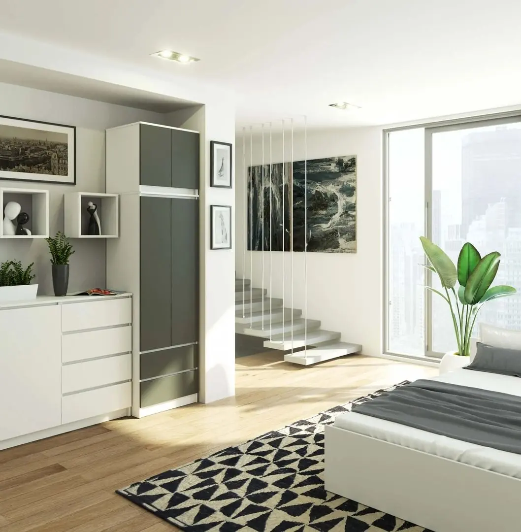 Dulap cu mezanin Akord S60 2D2SZ Star (White/Graphite Gray)