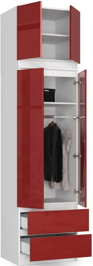 Dulap cu mezanin Akord S60 2D2SZ Star (White/Red Gloss)