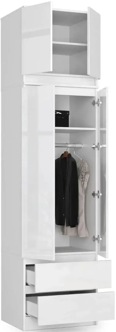 Dulap cu mezanin Akord S60 2D2SZ Star (White/White Gloss)