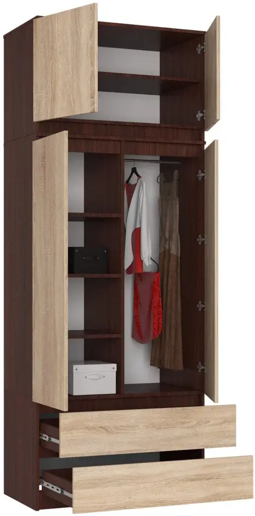 Шкаф с антресолью Akord S90 2D 2SZ (Wenge/Sonoma Oak)