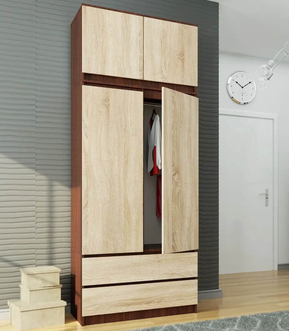 Шкаф с антресолью Akord S90 2D 2SZ (Wenge/Sonoma Oak)