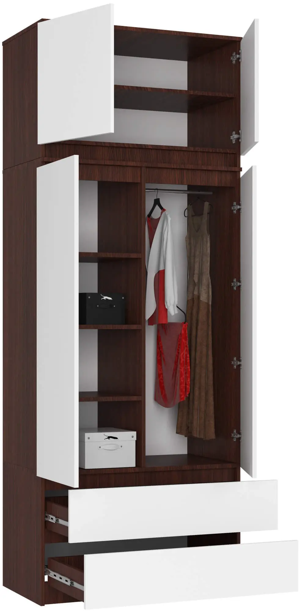 Dulap cu mezanin Akord S90 2D 2SZ (Wenge/White)