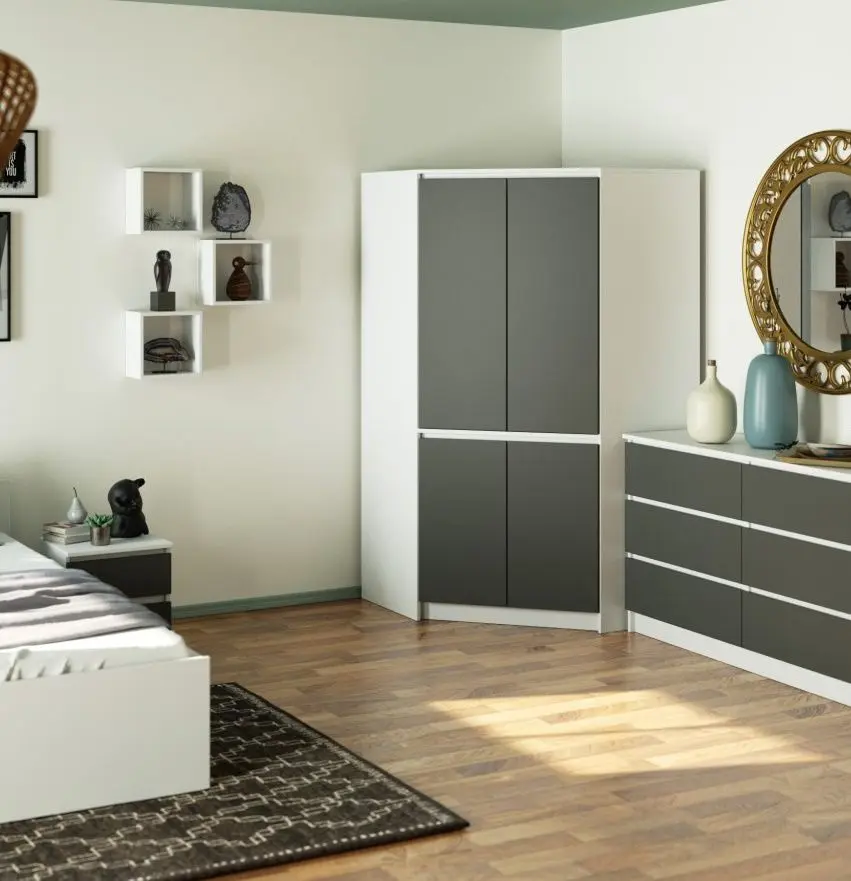 Dulap de colt Akord S100 4D6SH (White/Graphite Grey)