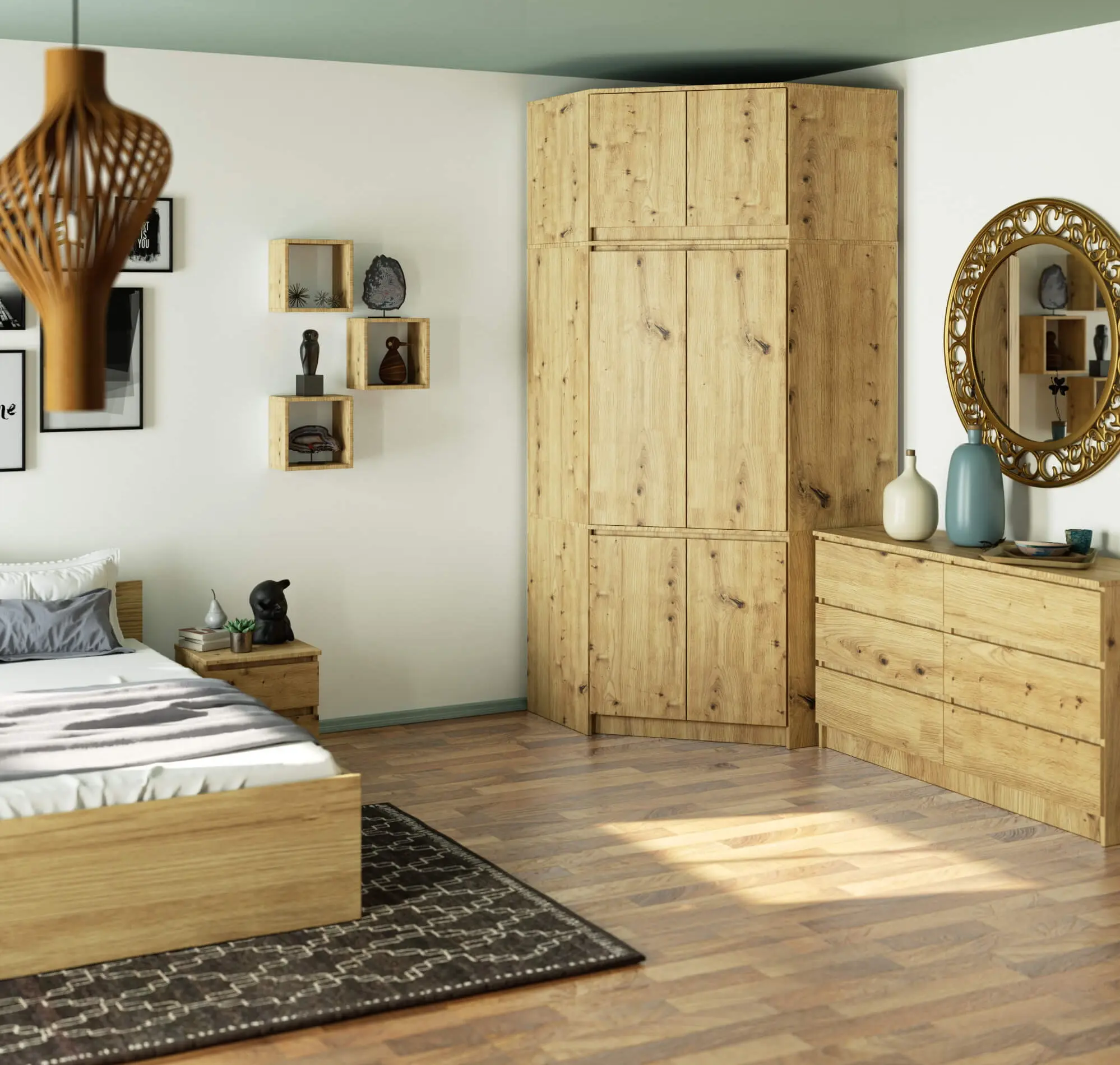 Dulap de colt + Mezanin Akord S100 6D9SH (Artisan Oak)