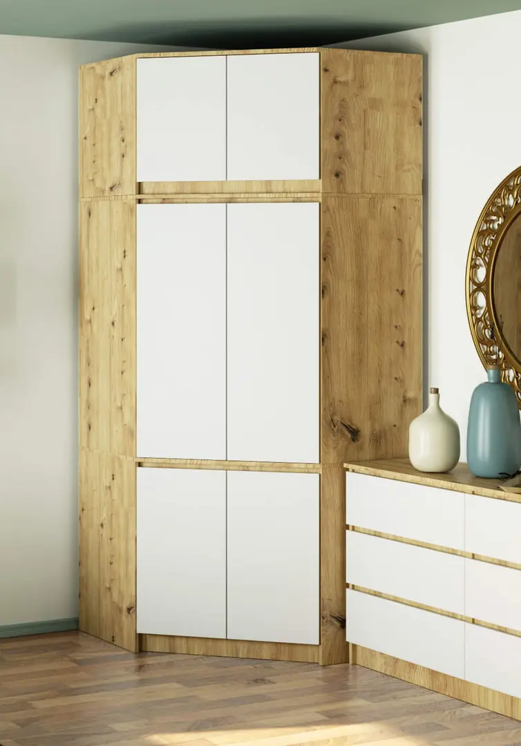 Dulap de colt + Mezanin Akord S100 6D9SH (Artisan Oak/White)