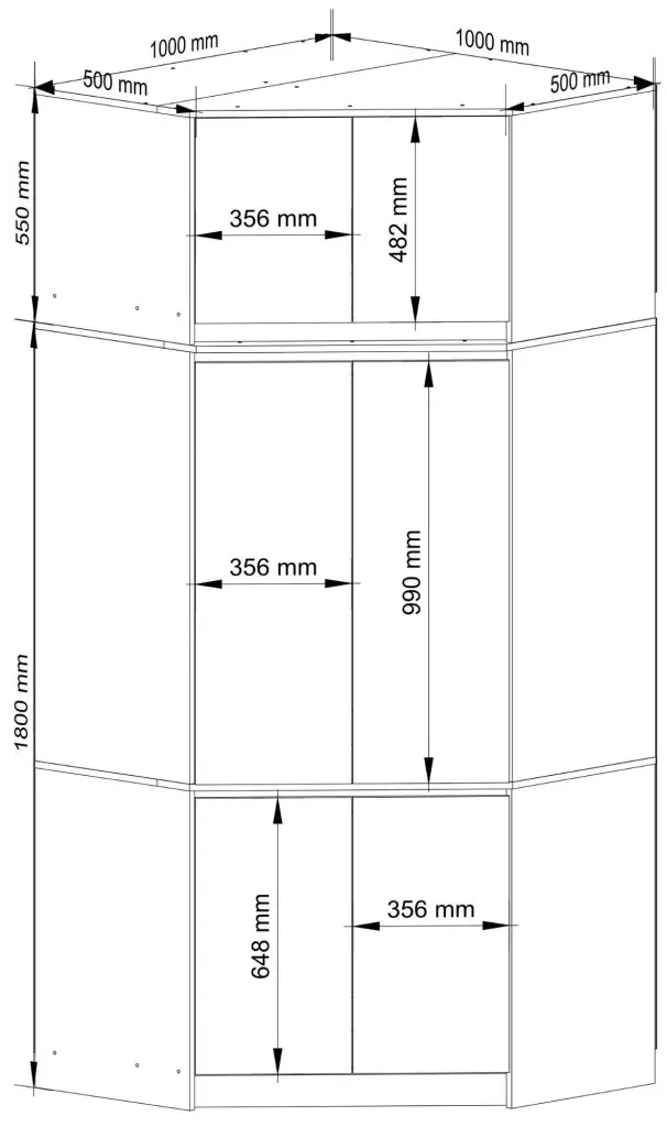 Dulap de colt + Mezanin Akord S100 6D9SH (Graphite Grey)