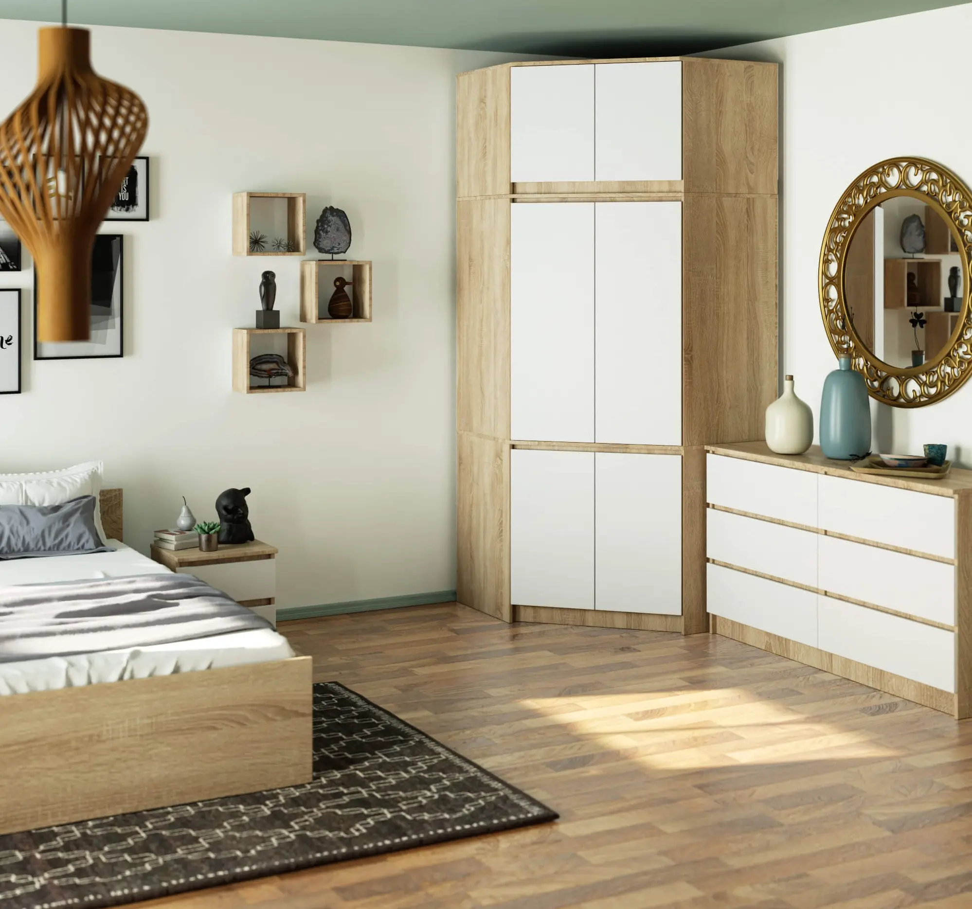 Шкаф угловой + Антресоль Akord S100 6D9SH (Sonoma Oak/White)