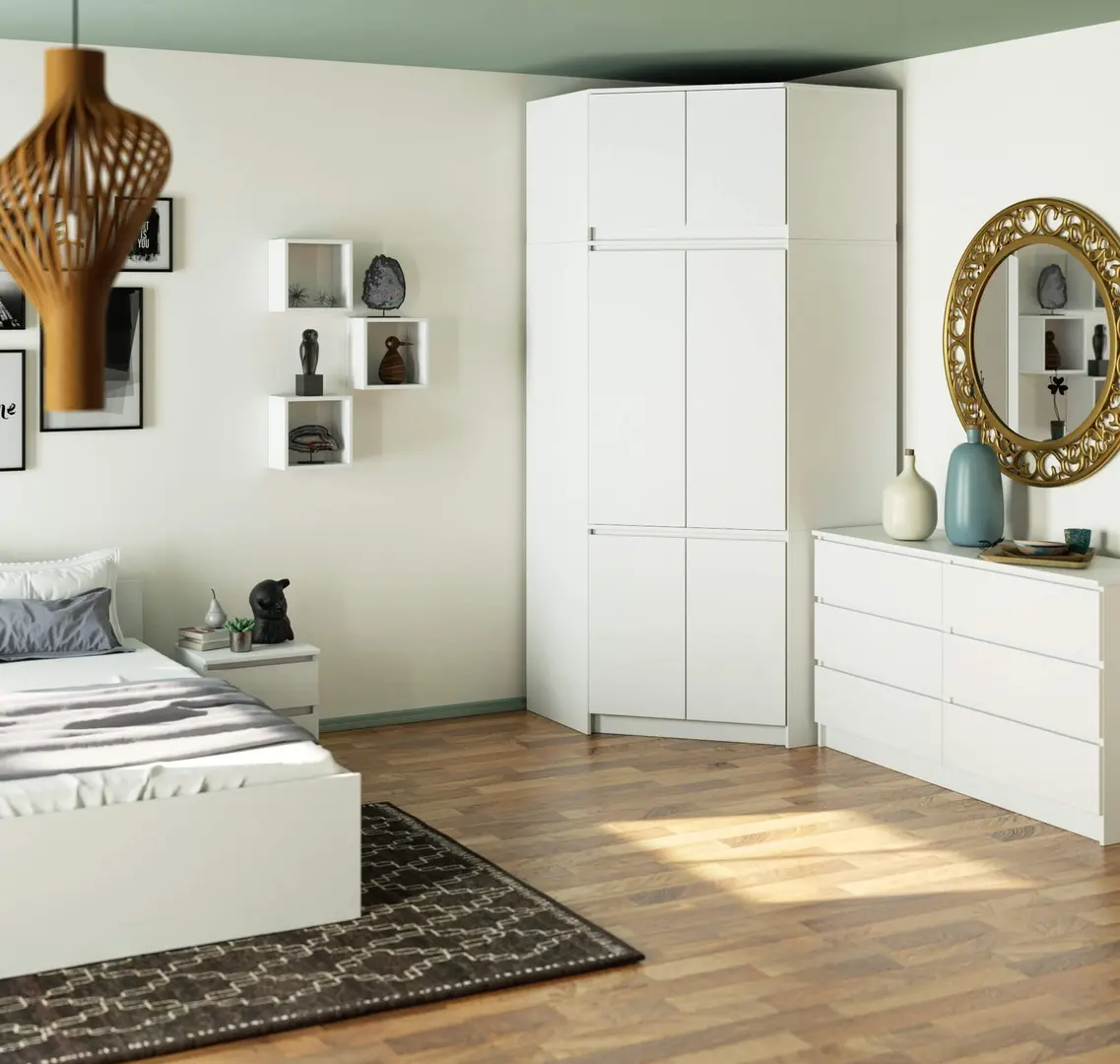 Dulap de colt + Mezanin Akord S100 6D9SH (White)