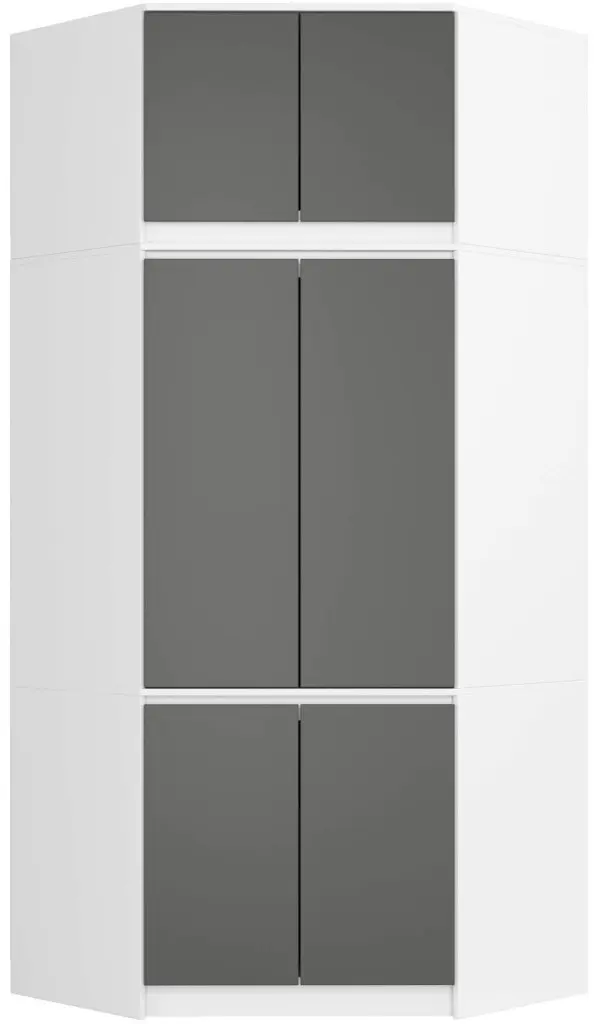 Dulap de colt + Mezanin Akord S100 6D9SH (White/Graphite Grey)