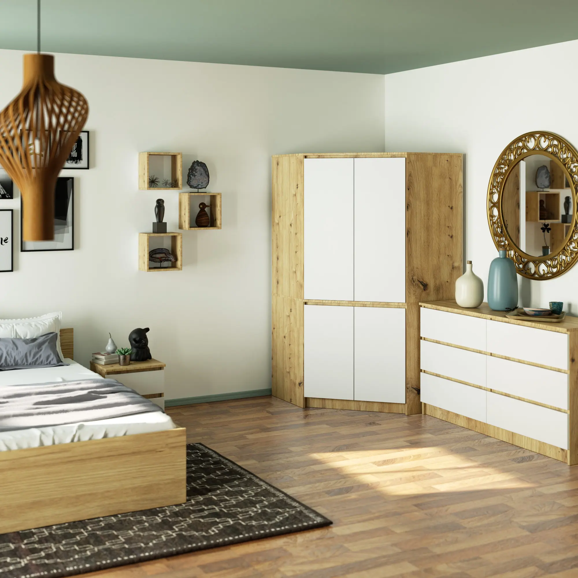 Dulap de colt Akord S100 4D (Artisan Oak/White)