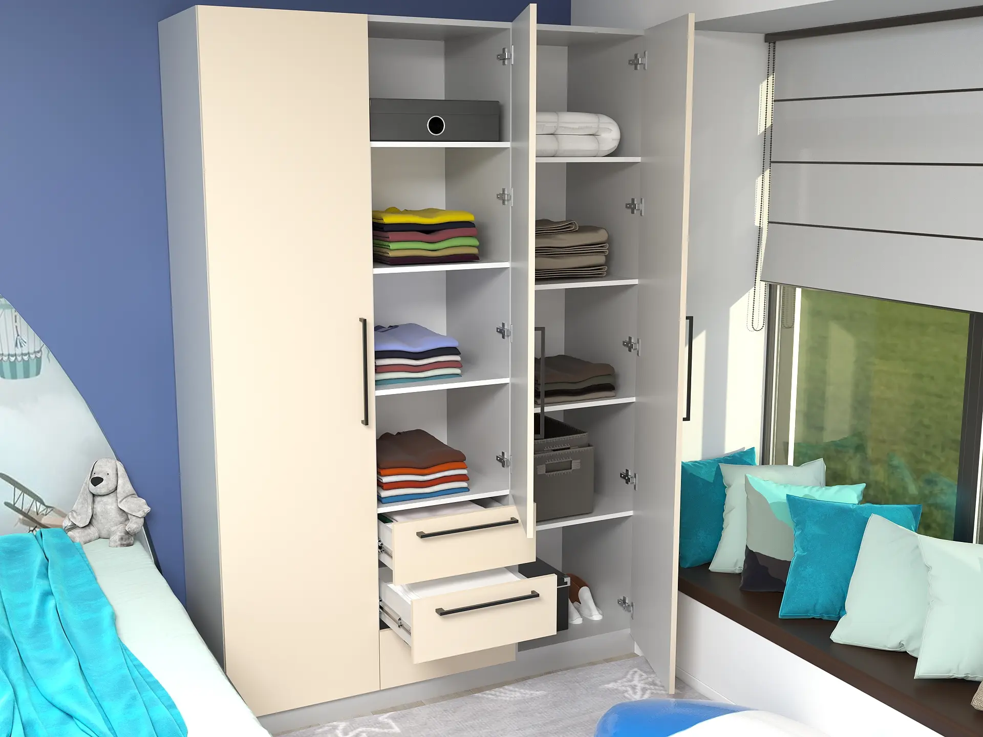 Dulap Bayro Serenity 3 sertare 150x220x52 (Light Cream/Asphalt Grey)