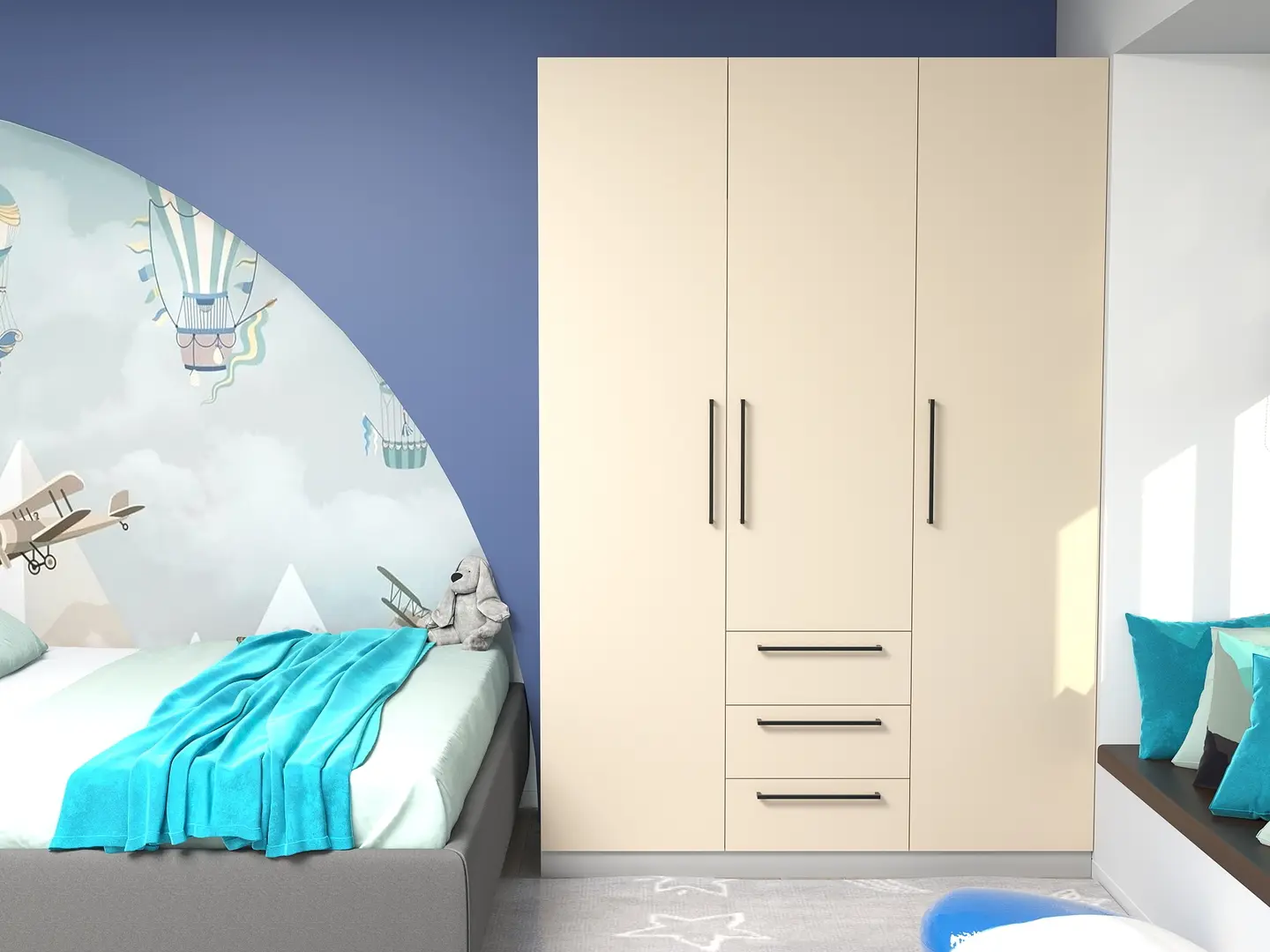 Dulap Bayro Serenity 3 sertare 150x220x52 (Light Cream/Asphalt Grey)