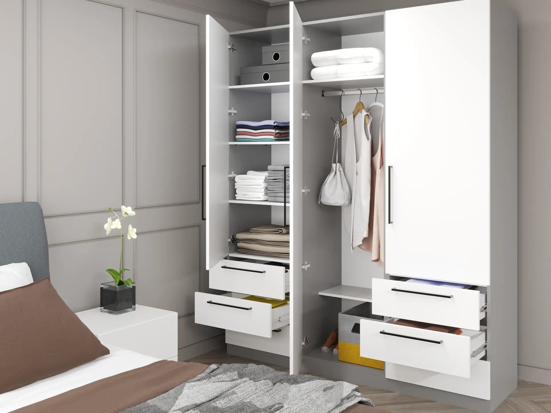 Dulap Bayro Serenity 6 sertare 180x220x52 (White/Asphalt Grey)