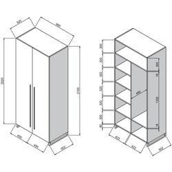 Dulap DP 90x210x52 haine/rafturi (Wood/Gray/Black) Thumb