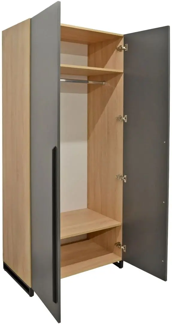 Dulap DP 90x210x52 haine/bara (Wood/Gray/Black)