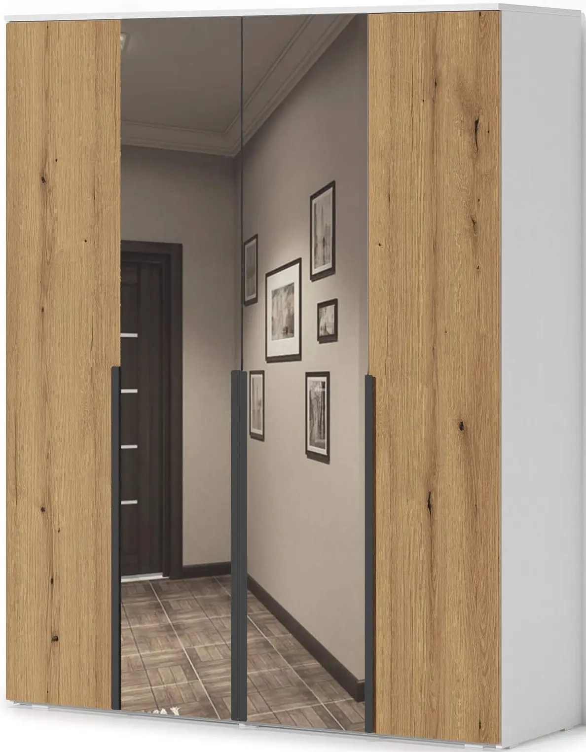 Dulap Fabrik Home Linia cu oglinzi lungi 160x200x50 (Ash White/Ewok Oak)