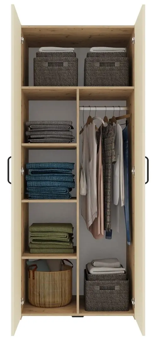 Dulap Haaus Malmo 2D cu rafturi 200x81 cm (Artisan Oak/Clay)