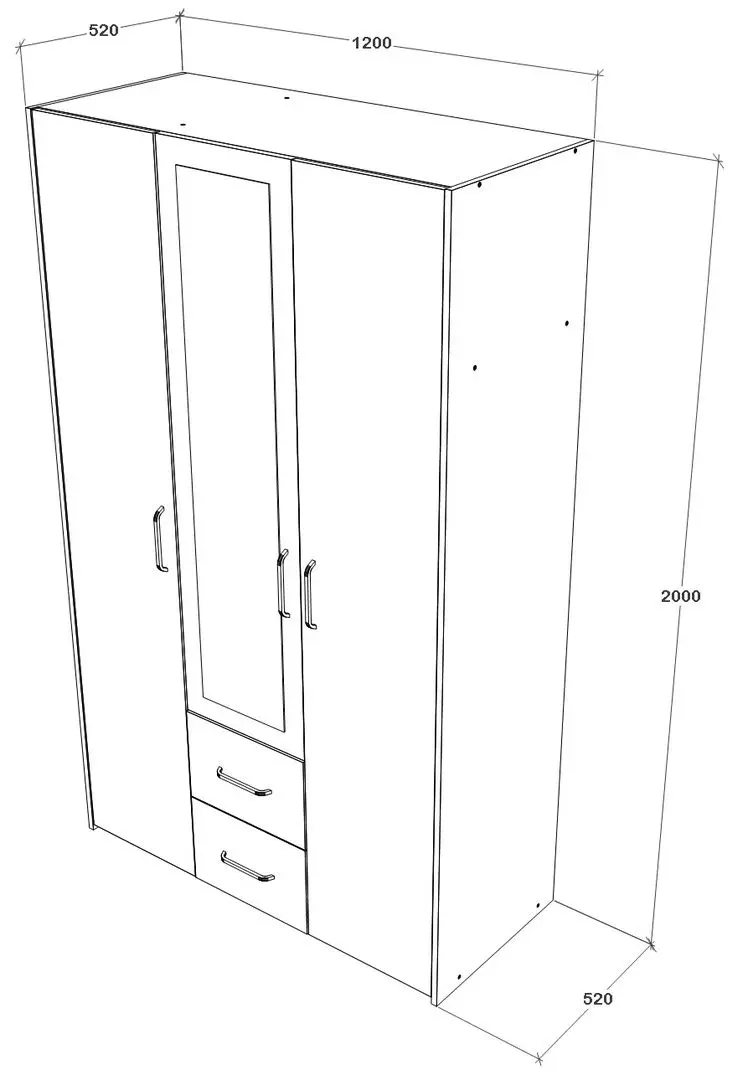 Dulap Haaus Malmo 2SZ3D cu oglinda 200x120 cm (Artisan Oak/Clay)