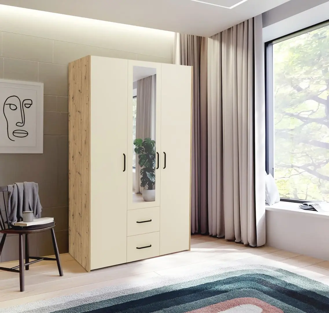 Dulap Haaus Malmo 2SZ3D cu oglinda 200x120 cm (Artisan Oak/Clay)