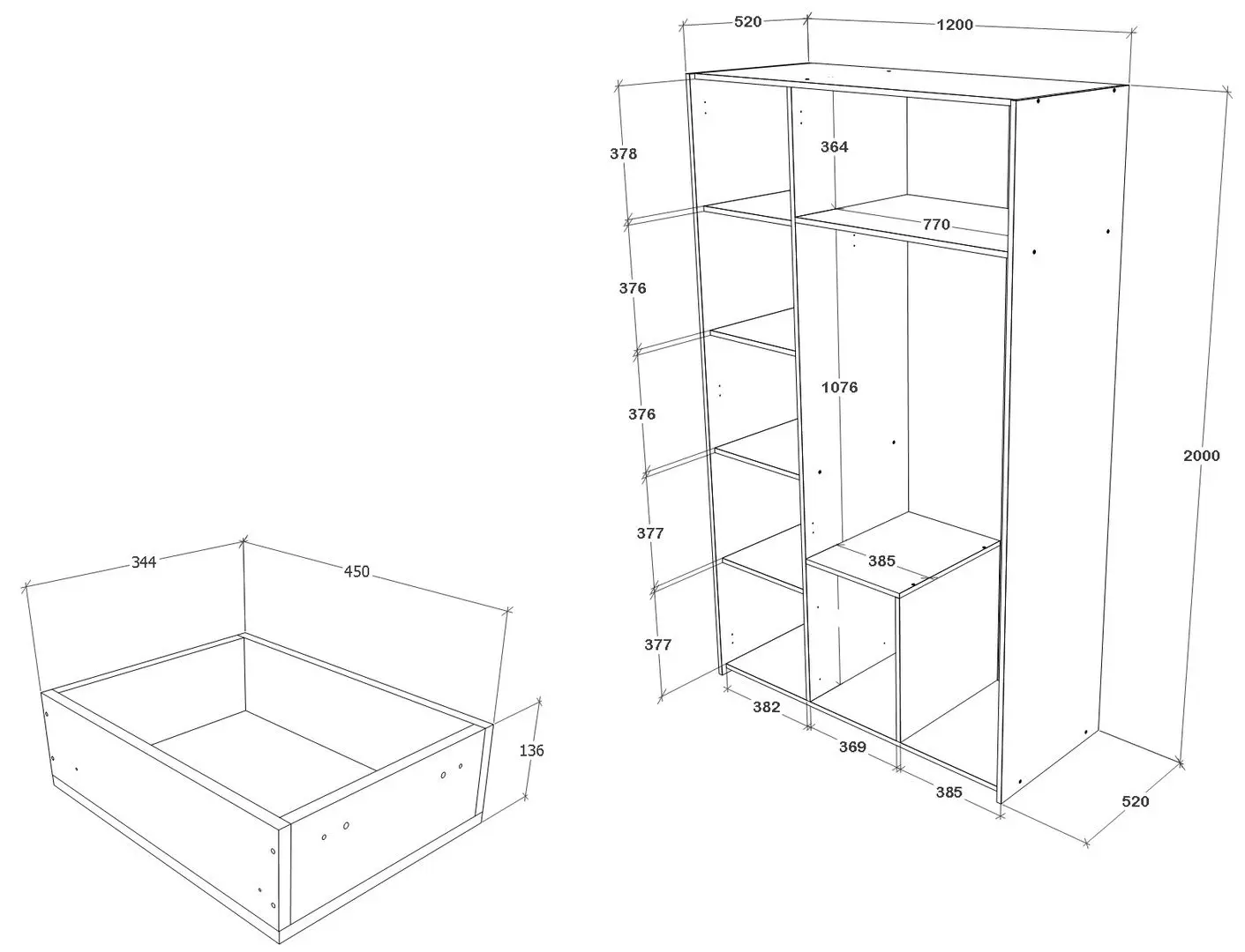 Шкаф Haaus Malmo 2SZ3D с зеркалом 200x120 (White Oak/Anthracite)