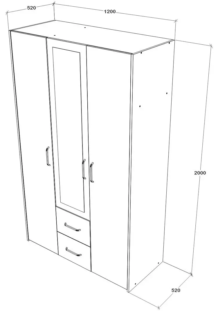 Шкаф Haaus Malmo 2SZ3D с зеркалом 200x120 (White Oak/Anthracite)