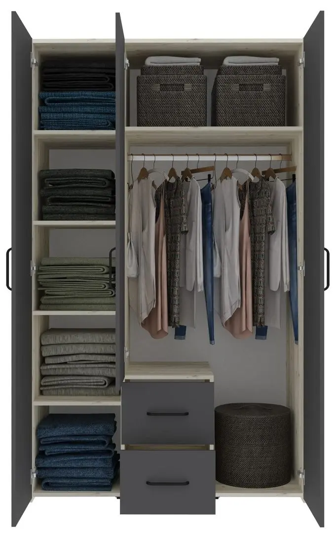 Шкаф Haaus Malmo 2SZ3D с зеркалом 200x120 (White Oak/Anthracite)